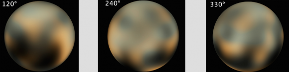 Imágenes de Plutón obtenidas por el telescopio Hubble. Las manchas parece que no han cambiado mucho (NASA/STScI).