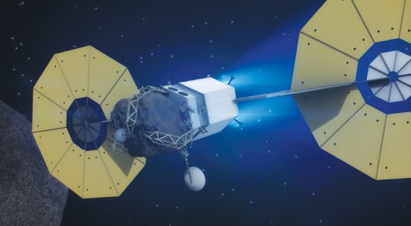 La sonda ARRM con su presa (NASA).