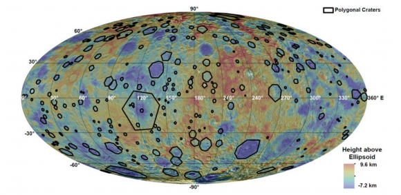 Distribución de cráteres poligonales en Ceres (K.A. Otto et al.).