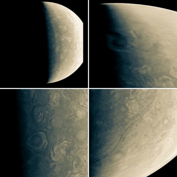 Varias vistas de las regiones polares captadas el 11 de dciembre (NASA/JPL-Caltech/SwRI/MSSS/Maksym Abramov).