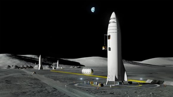 La nave BFS de SpaceX en la colonia Moon Base Alpha (SpaceX).